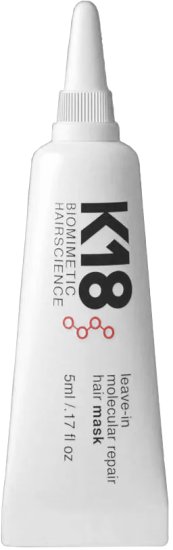 מסכת שיער לתיקון ושיקום מולקולרי ללא שטיפה K18 - נפח 5 מ''ל