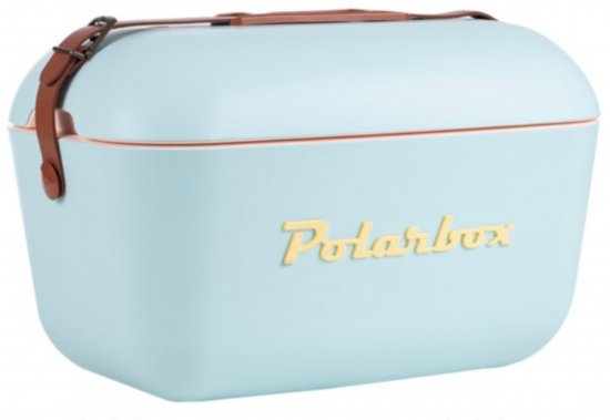 צידנית מעוצבת עם רצועת עור 20 ליטר Polarbox - Classic - צבע תכלת וצהוב