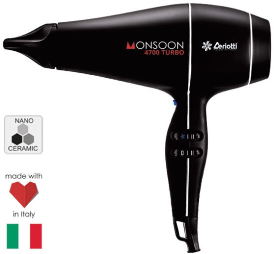 מייבש שיער מקצועי 2500W מדגם Ceriotti Monsoon 4700 Turbo - צבע שחור