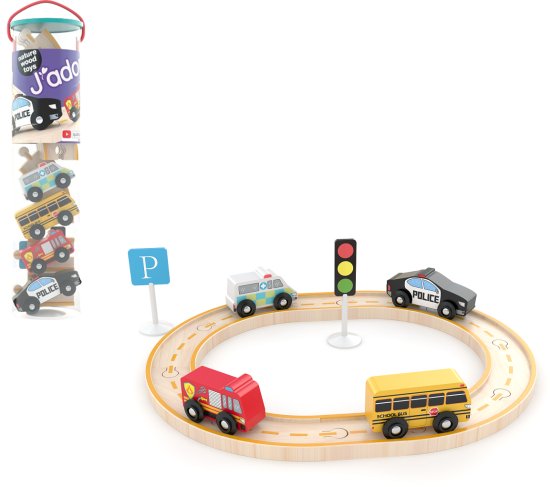 סט עץ עם מסלולים ו-4 כלי רכב מבית Jadore