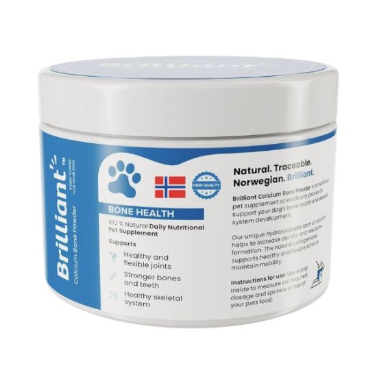 בריליאנט תוסף סידן וקולגן לחיזוק ובריאות המפרקים והעצמות לכלבים- 200 גרם