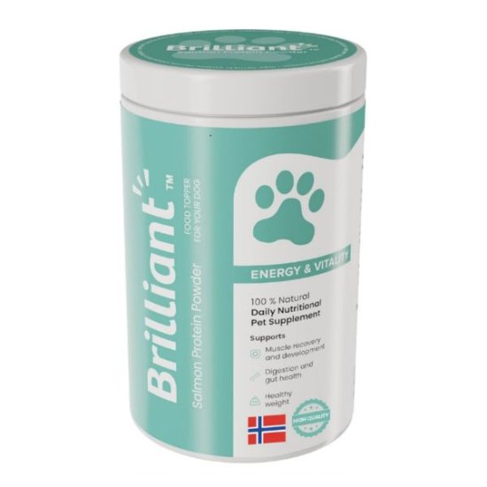 בריליאנט אבקת חלבון סלמון תוסף פרוביוטי לכלבים לעיכול ובריאות המעיים - 300 גרם