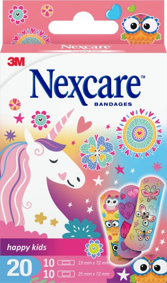 פלסטרים לילדים בעיצוב חד קרן ורוד מבית Nexcare - סך הכל 20 יחידות