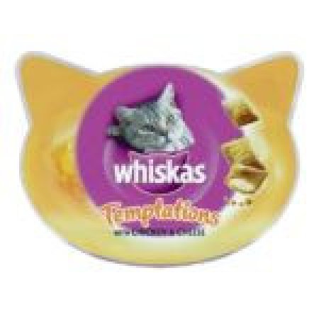 וויסקאס  חטיף לחתולים טמפטיישן כריות עוף וגבינה 60 גרם