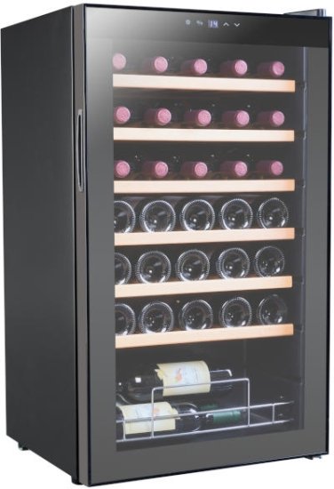 מקרר יין עד 34 בקבוקים עם מדפים מעץ Vinopo - צבע שחור