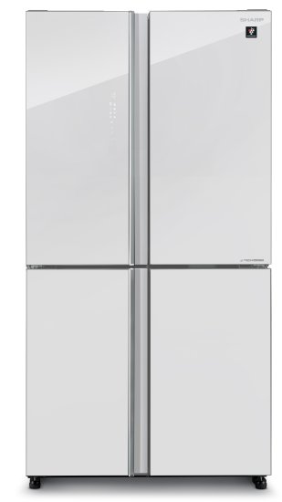 מקרר 4 דלתות מקפיא תחתון מדחס J-Tech אינוורטר 525 ליטר Sharp SJ-8590-WH - זכוכית לבנה