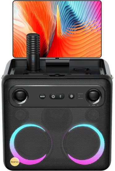 רמקול אלחוטי נייד לקריוקי ומסיבות עם מסך HD 10.1 אינץ' דגם X2 מבית Ikarao - מגיע עם 2 מיקרופונים אלחוטיים