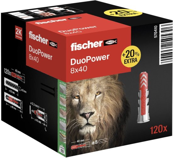 120 מיתדים (דיבלים) אוניברסליים Fischer DUOPower 8x40