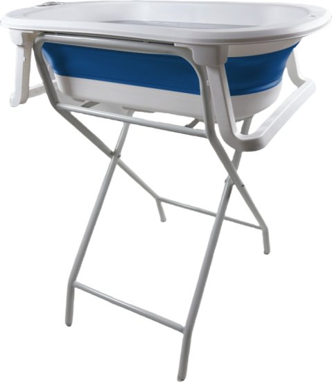 אמבטיה מתקפלת לתינוק + מעמד + צינור ניקוז מבית Yamayo - צבע כחול/לבן