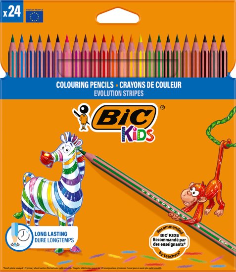 חבילת 24 עפרונות צבעוניים BIC Kids Evolution Stripes