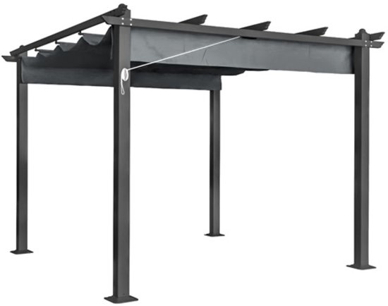 פרגולה אלומיניום עם בד קירוי דגם קיסר בגודל 3x3 מטר Garden Top - צבע אפור כהה