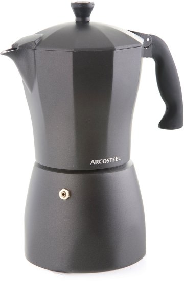 מקינטה 6 כוסות מאלומיניום תואמת אינדוקציה מבית Arcosteel - צבע שחור