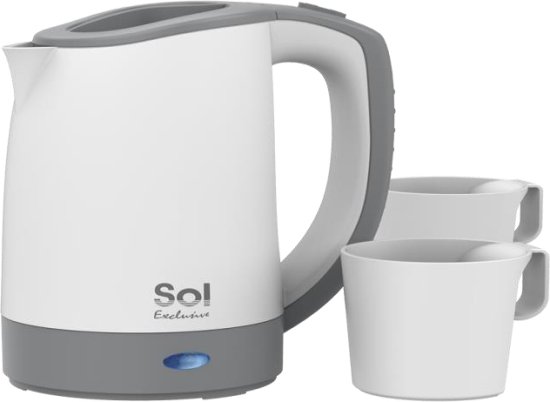 קומקום טיולים 500 מ''ל + 2 כוסות עם התאמת מתח כפולה 110-240V בהספק Sol Exclucive SL-7915 600W