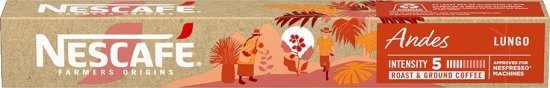 10 קפסולות אלומניום Nescafe Farmers Origins Andes Lungo - תואמות למכונות קפה Nespresso