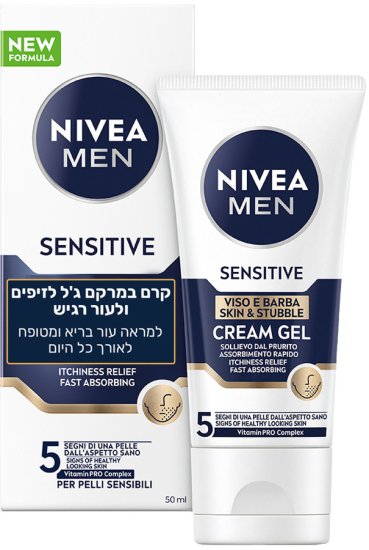 קרם במרקם ג'ל לעור רגיש וזיפים מבית Nivea - נפח 50 מ''ל