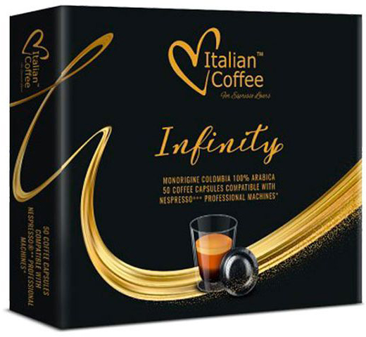 50 קפסולות Italian Coffee Infinity - תואמות למכונות קפה לעסקים Nespresso Professional