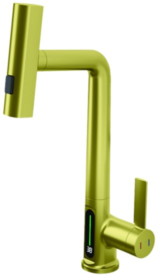 ברז מטבח נשלף ציפוי PVD דגם Gyro מבית קבוצת ZM חמת הפצה - צבע זהב מוברש