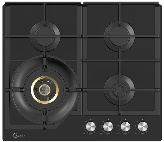 כיריים גז 4 להבות בישול 60 ס''מ Midea MG60GH096KT6B-IR - זכוכית שחורה