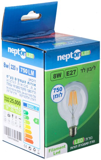 נורת ליבון NEPTON 8W E27 G80 LED - גוון תאורה 6500K
