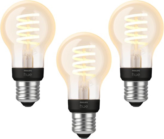 3 נורות LED חכמות Philips Hue Filament 7W E27 A60 - גוון תאורה מתכוונן 2200-4500K