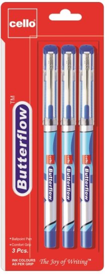 חבילת 3 עטים כדוריים 0.7 דגם Cello Butterflow מבית BIC - צבע כחול