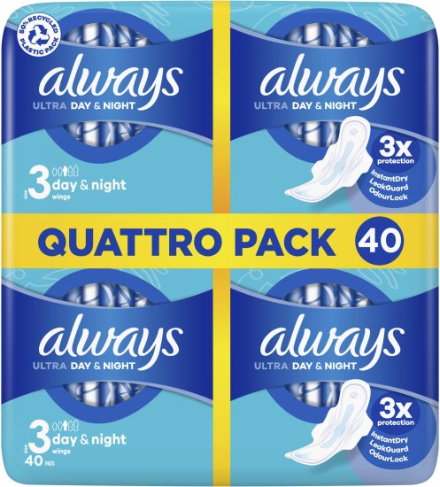 Always - תחבושות עם כנפיים Ultra Day & Night - בסך הכל 40 תחבושות