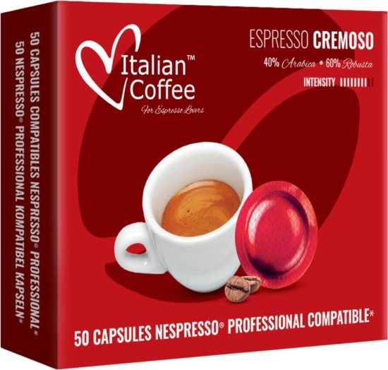 50 קפסולות Italian Coffee Espresso Cremoso - תואמות למכונות קפה לעסקים Nespresso Professional
