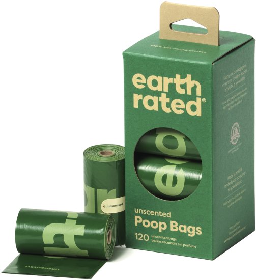 שקיות ללא בישום לאיסוף צואת כלבים מבית Earth Rated - מארז 8 גלילים, 120 שקיות בסך הכל.