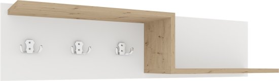 מדף מעוצב בשילוב ווי תליה דגם Ginger מבית Tudo Design - צבע לבן / עץ