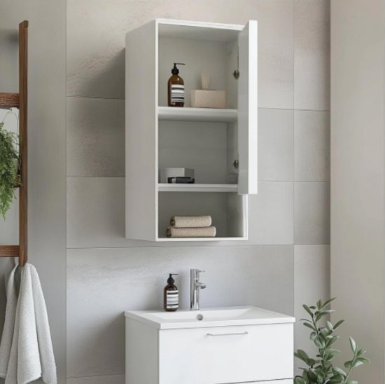 ארונית אמבטיה לתליה עם דלת אחת ומדף דגם Narkis מבית Tudo Design - צבע לבן