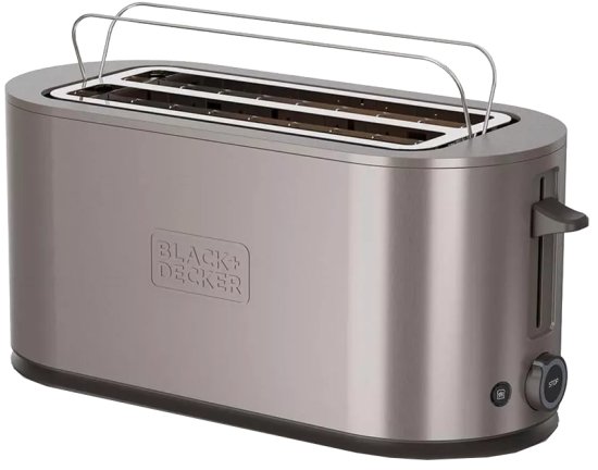 מצנם חשמלי יוקרתי 4 פרוסות רחב Black+Decker BXTO1501E 1500W - גימור נירוסטה - שנתיים אחריות יבואן רשמי