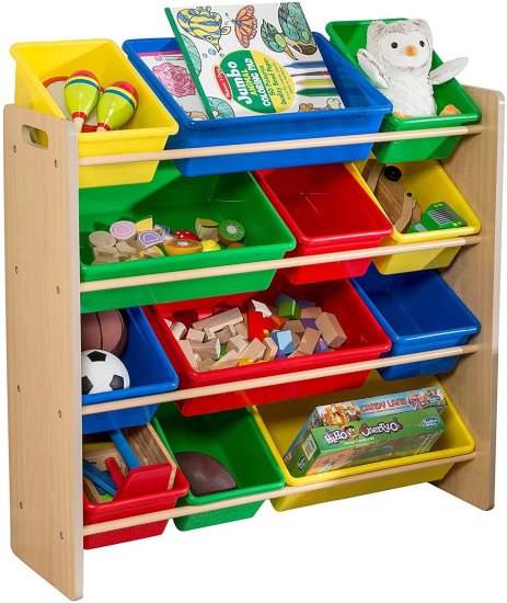 ארגונית צעצועים עם 12 קופסאות צבעוניות Honey Can Do - צבע עץ