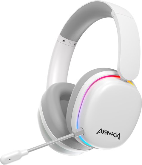 אוזניות גיימינג אלחוטיות Monka TRI-Mood RGB HG9070W - לבן