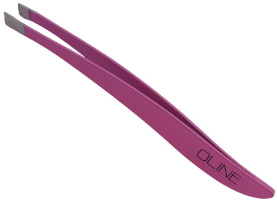 פינצטה ראש אלכסוני מעוגלת 9 ס''מ פלדת אל-חלד מבית Oline Solingen - צבע ורוד
