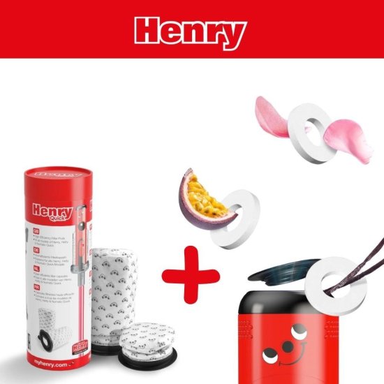 ערכת הטבה לשואב Henry - מארז 10 יחידות פילטר פוד (Pod) לשואבי אבק Henry Quick + Hetty Quick + אריזת 10 קפסולות ריח Quick בניחוח פסיפלורה