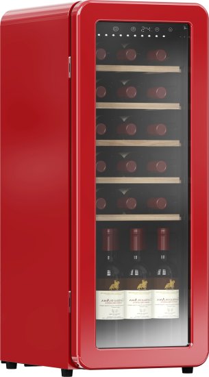 מקרר יין רטרו דיגיטלי 21 בקבוקים משולב מדפי עץ נשלפים Winekeeper Retro - צבע אדום