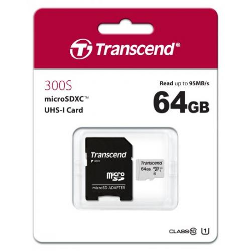 אונליין   Transcend 300S Micro SDXC UHS-I U1 TS64GUSD300S-A -  64GB -   SD