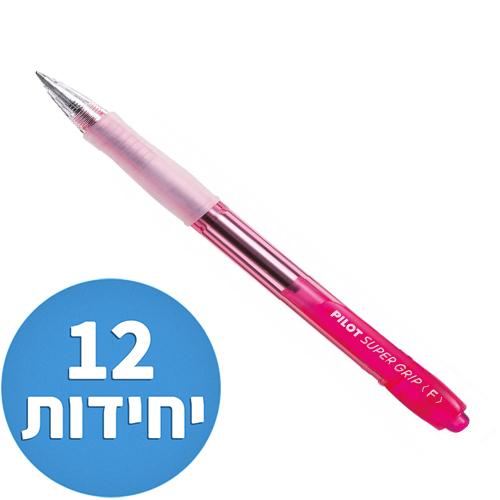 עט פיילוט סופר גריפ PILOT Super Grip Neon 0.7 – סך הכל 12 יחידות – צבע אדום נאון