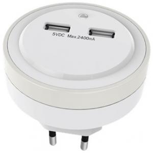 מנורת לילה LED פלוטו עם חיישן תנועה ו-2 שקעי אור לבן קר USB Semicom 0.3W