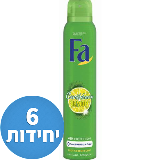 דאודורנט ספריי לאישה Fa Caribbean Lemon בנפח 200 מ''ל - 6 יחידות