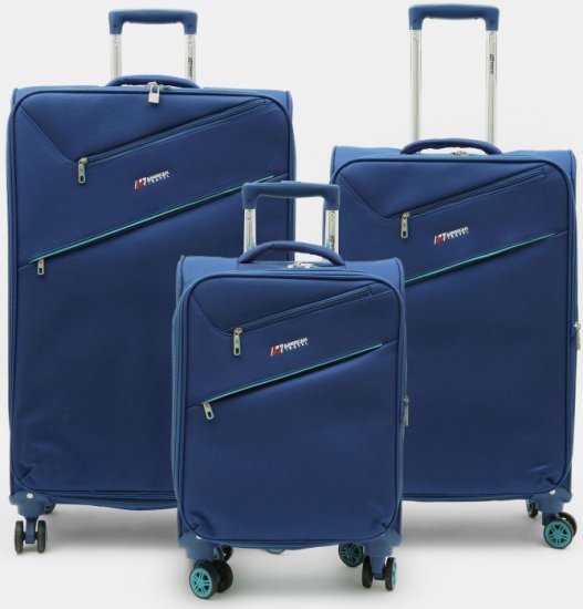 מציאון ועודפים - סט 3 מזוודות קלות מבד 20+24+28 American Travel  - צבע כחול/טורקיז