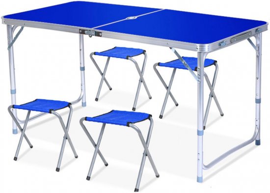 שולחן מאלומיניום מתקפל עם 4 שרפרפים לקמפינג