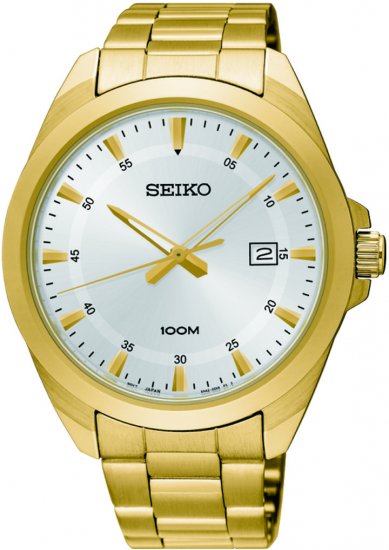 שעון יד אנלוגי יוקרתי לגברים Seiko SUR212P1 - צבע זהב רצועת פלדת אל-חלד מוזהבת