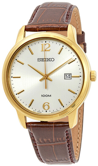 שעון יד אנלוגי יוקרתי לגברים Seiko SUR266P1 – צבע זהב רצועת עור חום בהיר