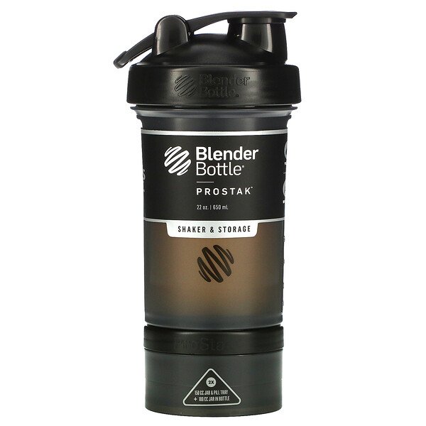 Blender Bottle‏, ProStak, בקבוק לערבוב שייקים בצבע שחור, 650 מ“ל (22 אונקיות), הזמנה מאייהרב – iHerb