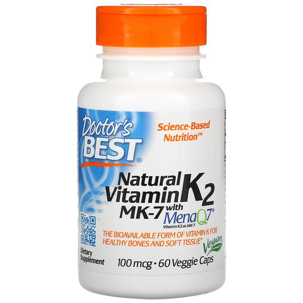 Doctor's Best‏, ויטמין K2 MK-7 טבעי עם MenaQ7, מכיל 100 מק"ג, 60 כמוסות צמחיות, הזמנה מאייהרב – iHerb