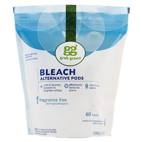 Grab Green‏, Bleach Alternative Pods, Fragrance Free, 60 Loads, 2 lbs 6 oz (1080 g), הזמנה מאייהרב – iHerb