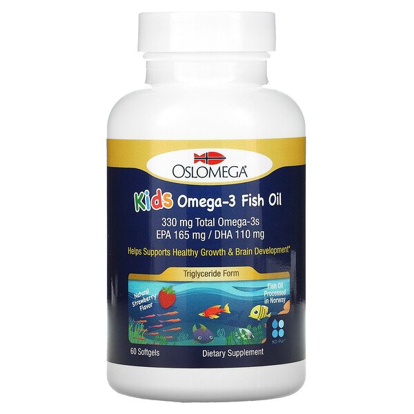 Oslomega‏, שמן דגים מסוג אומגה 3 לילדים, בטעם תות טבעי, 60 כמוסות רכות מג'לטין דגים, הזמנה מאייהרב – iHerb