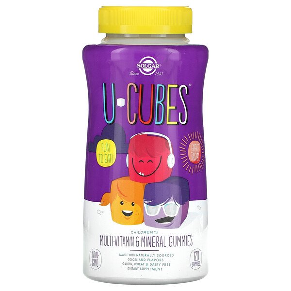 Solgar‏, U-Cubes, סוכריות גומי מולטי-ויטמין ומינרל לילדים, דובדבן ותפוז, 120 סוכריות גומי, הזמנה מאייהרב – iHerb