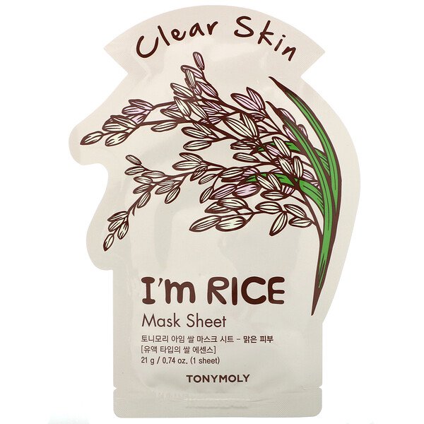 Tony Moly‏, I'm Rice, יריעת מסכת יופי לעור נקי, מסכה 1, 21 גרם (0.74 אונקיות), הזמנה מאייהרב – iHerb